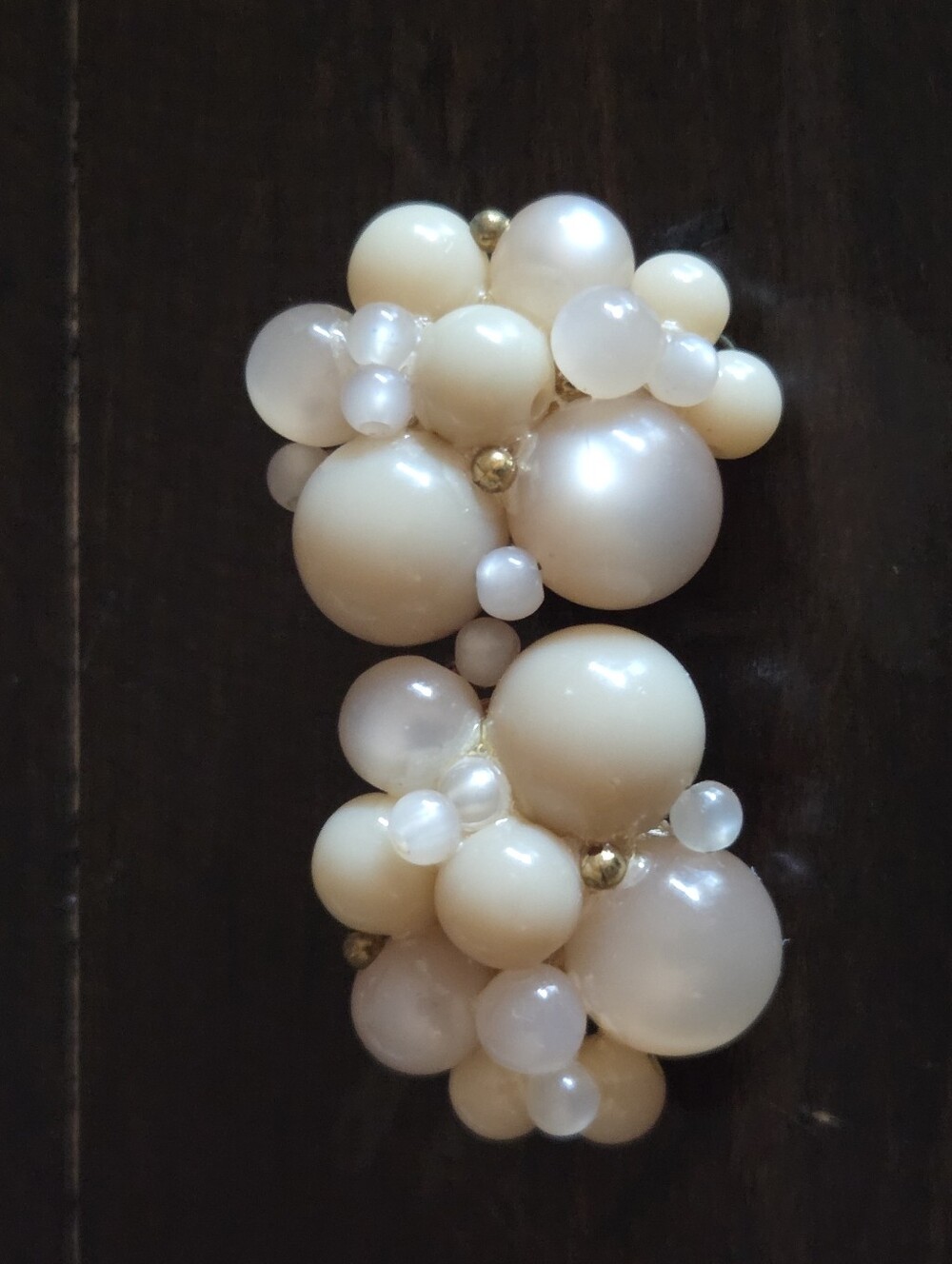 Vintage Mid-Century Faux Pearl And Milk Glass Cluster Clip-On Earrings